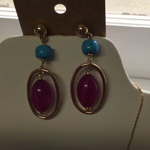Gold and Purple Dangle Earrings. & necklace set